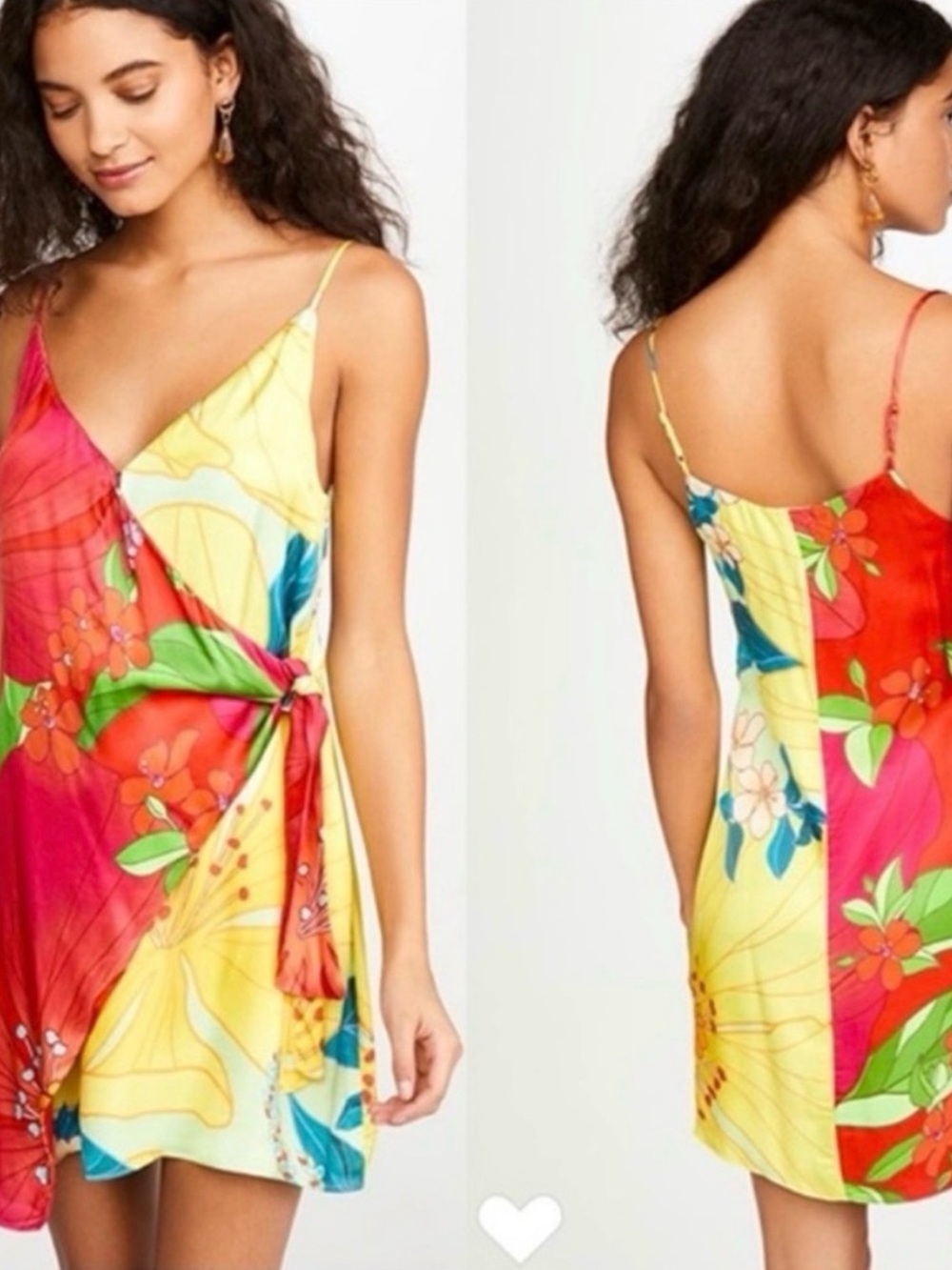 FARM Rio Yellow Red Floral Wrap-Style Mini Dress S
